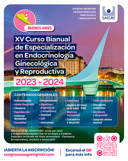 XV Curso Superior Bianual
en Endocrinología Ginecológica y Reproductiva.
Buenos Aires. 2023-2024